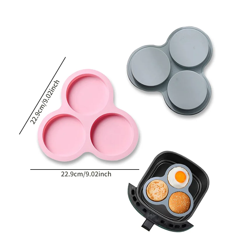 Stampo Per Muffin E Uova Per Friggitrice Ad Aria – Silicone Alimentare 3 Cavità, Antiaderente, Per Torte, Hamburger E Forno