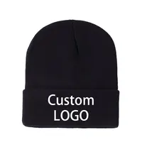 Custom Embroidery Logo Beanies Winter Warm Knitted Hat Universal Black Beanie Hat For Men Adult Casual Brimless Cap Women's Hats