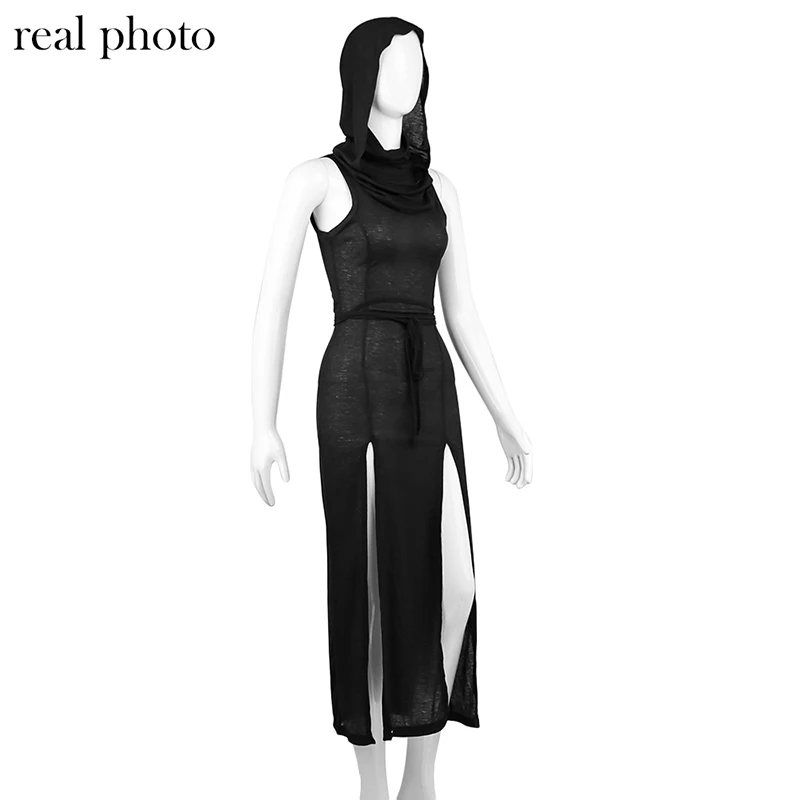 Goth Dark Cyber Gothic Hooded Midi Dresses