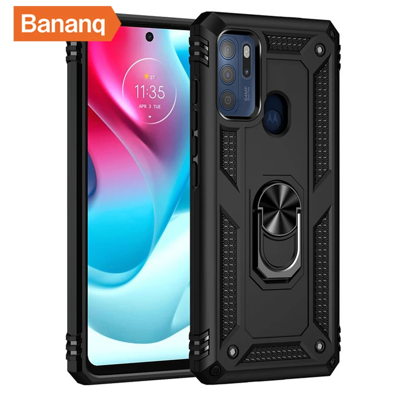 

Bananq Shockproof Holder Armor Case For Motorola G100 G30 G20 G10 G Pure Play Stylus 4G Power 5G Metal Finger Ring Stand Cover