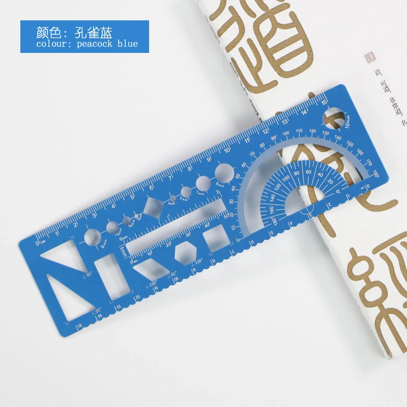 סרגל אלומיניום 3 ב-1 בגודל 15 סמ/6 אינץ' - כלי מדידה גיאומטרי לציורים בבית הספר, במשרד והנדסה