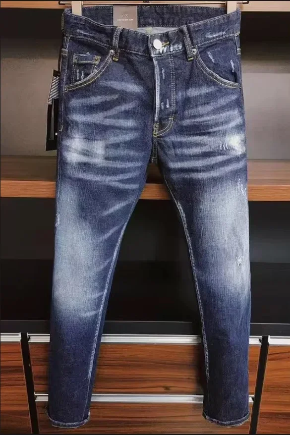 Mens Street Fashion Slim Fit Ripped Black Jeans  Quality Men Luxury Brand Blue Denim Pants Men Stretch Skinny Jeans Size 44-54 4