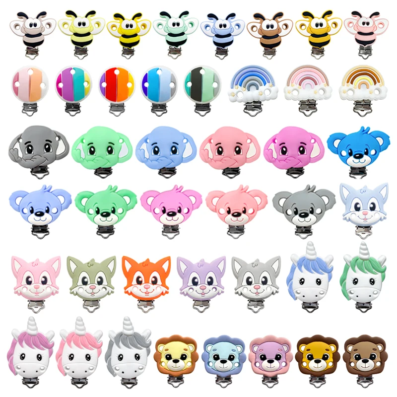 Silicone Clips 3pcs Elephant Bear Fox Unicorn Lion Shape DIY Pacifier Chain Animal Nipple Holder