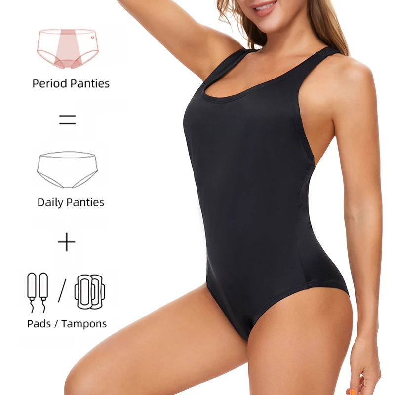 Women's Sexy Solid Menstrual Absorbent Swimsuit One-Piece Swimsuit Designed for Menstrual Period Physiological Swimsuit 3