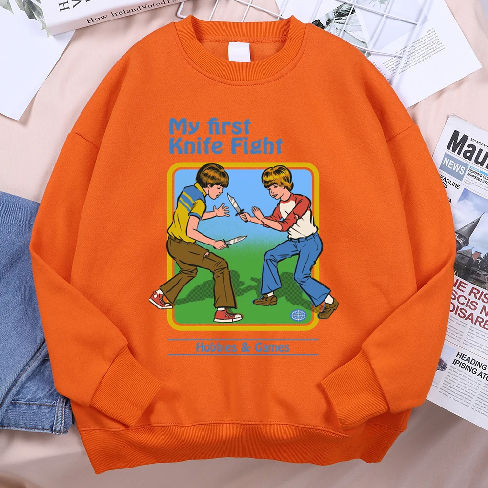 My First Knife Fight Hobbies Games Comics Hoodie Men Women Autumn Loose Warm Clothing Casual Casual Streetwear Crewneck Hoodies