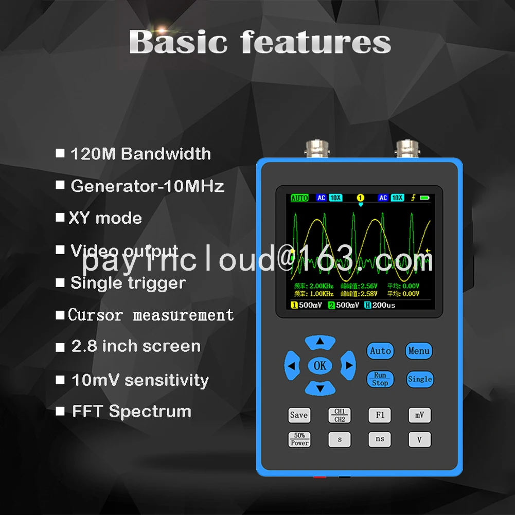 

120M Bandwidth Dual Channel Oscilloscope Signal generator FFT Spectrum Analysis DSO2512G 2.8 Inch Portable Digital Oscilloscope