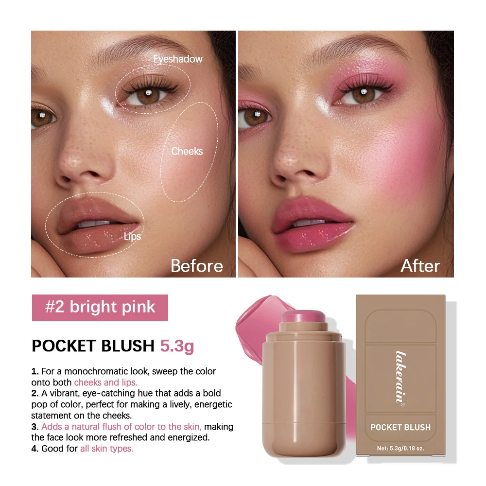 3-in-1 Blush Stick Blush Cream Rouge Makeup Blush Cheek Lip Tinted Moistured Waterproof Silky Smooth Contour blush stick,blush cream,cream blusher,facial blusher
