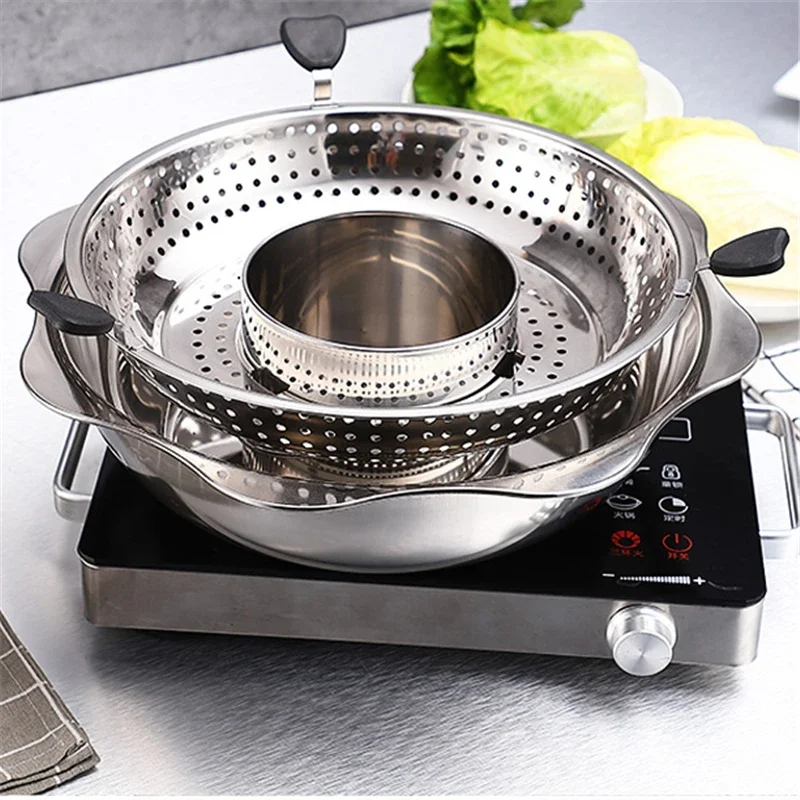 Stainless Steel Rotating Hot Pot Durable Hot Pot With Lifting Stainless  Steel Hot Pot Drainage Basket Magnetic Free cookware set - AliExpress