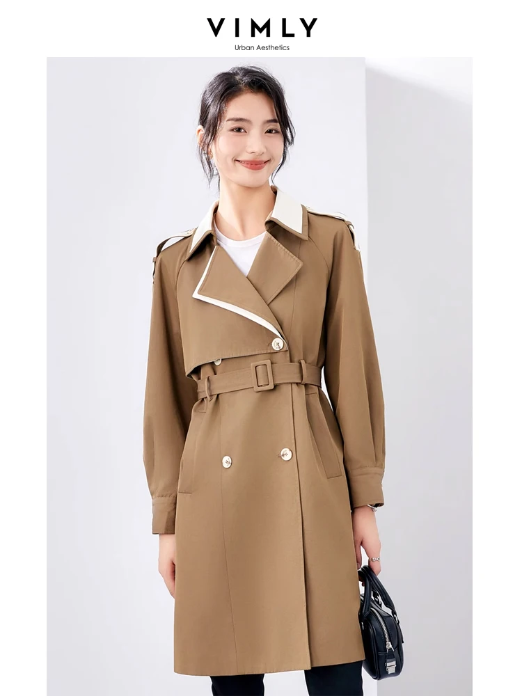 

Vimly Notched Long Trench Coat for Women 2023 Fall Fashion Autumn New in Outerwear Office Lady Elegant Belt Wrap Jackets M2928