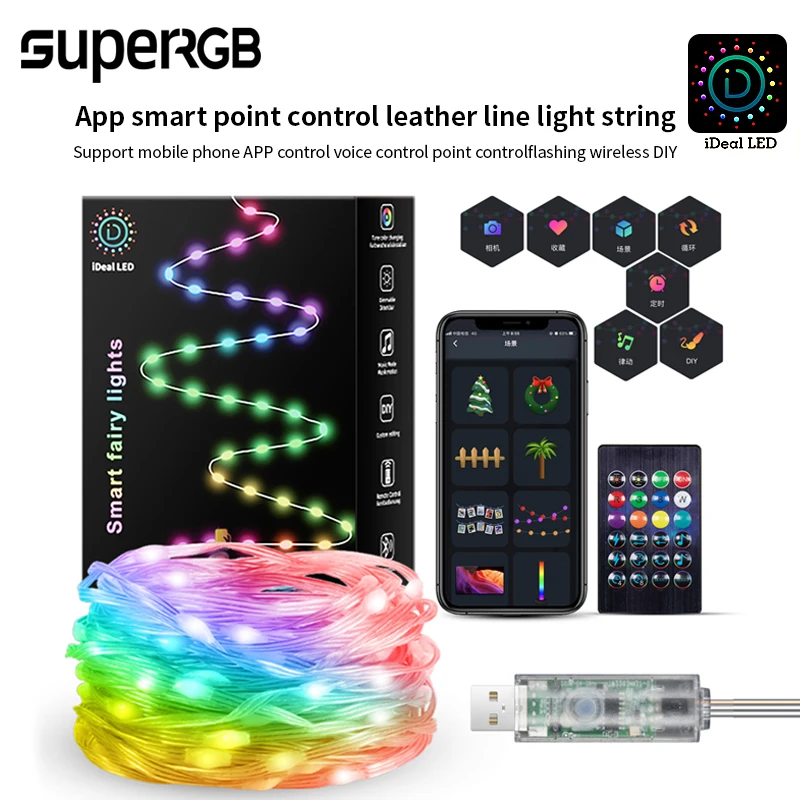 5M 10M 20M  Fairy String Lights Dreamcolor USB LED RGB String Lights APP Smart Lights DIY Display Garland Wall Party Decoration