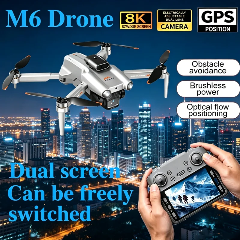โดรนรุ่นใหม่ 4k กล้อง HD ระดับมืออาชีพ โดรนควอดคอปเตอร์ M6 GPS โดรนพกพาสะดวก ดีไซน์ทันสมัย ระบบหลบหลีกสิ่งกีดขวางอัจฉริยะ บินได้นาน เหมาะสำหรับเป็นของขวัญ