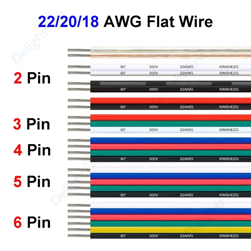 10m Red Black 2 3 4 5 6 Pin Car LED Lighting Electric Wire 22 20 18 AWG 12V Extension Cable for 2835 5050 LED Strip Auto Speaker