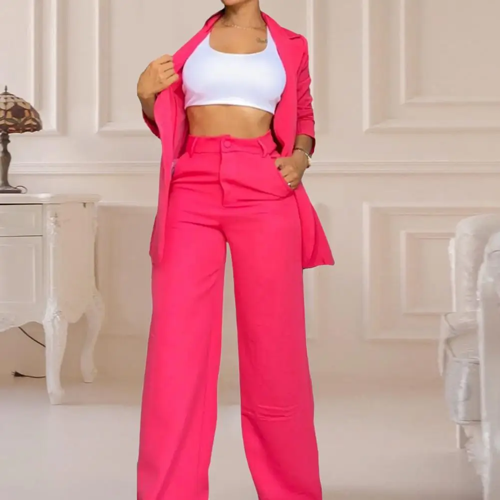 Women Pants Suit Women Straight Pants Suit Elegant Women's Coat Pants Set with Single-breasted Jacket Wide Leg High for Stylish men s business casual and comfortable fashionable stylish all match suit