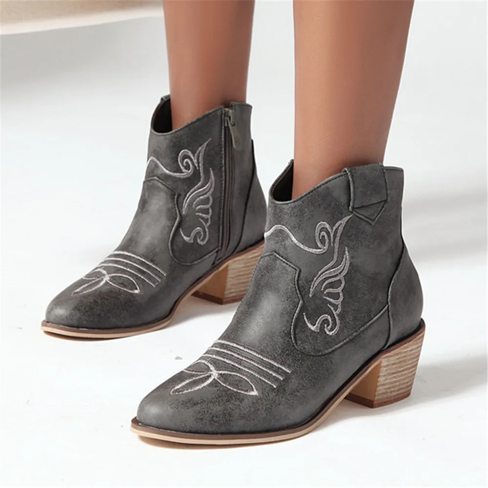 Ankle Boots Best Round Toe Cowboy Boots Brown Flock Ankle Boots