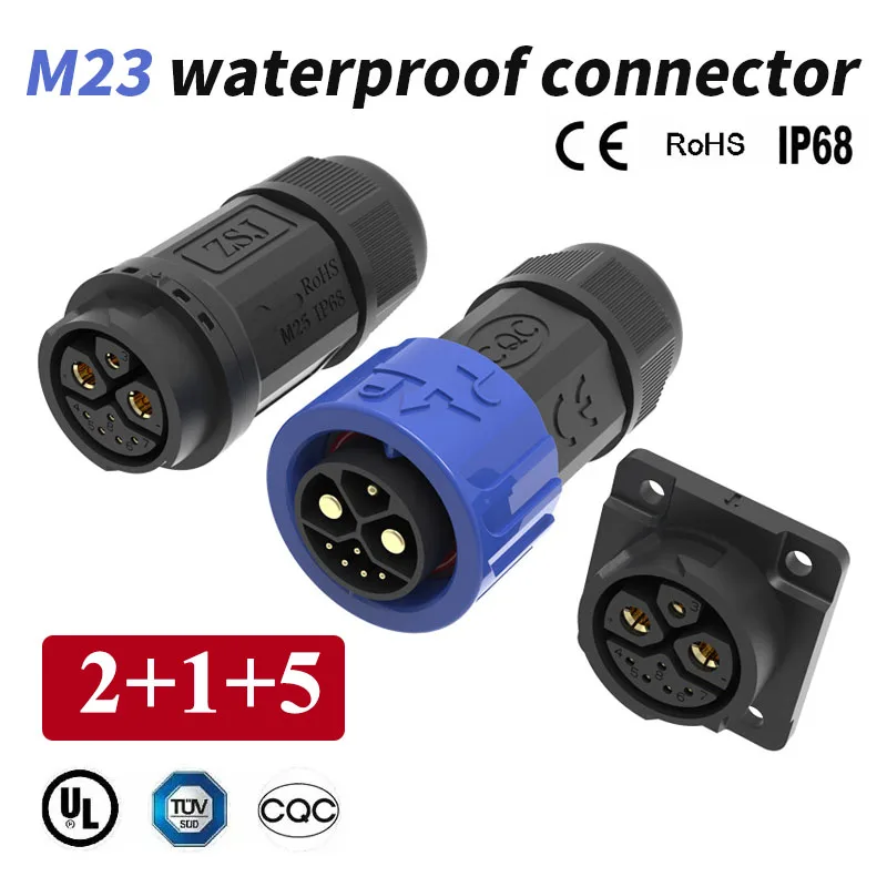 실외 M23 2+1+5 자동잠금 방수 충전 커넥터 IP67 남성 여성 신호 통합 용접..