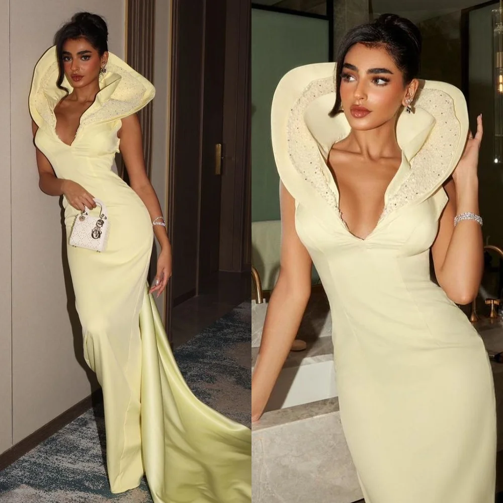 Elegant Asymmetrical One-Shoulder Mermaid Sweep/Brush Celebrity Dresses Beading Satin Formal Occasion Gown فستان سهرة نسائي اعرا