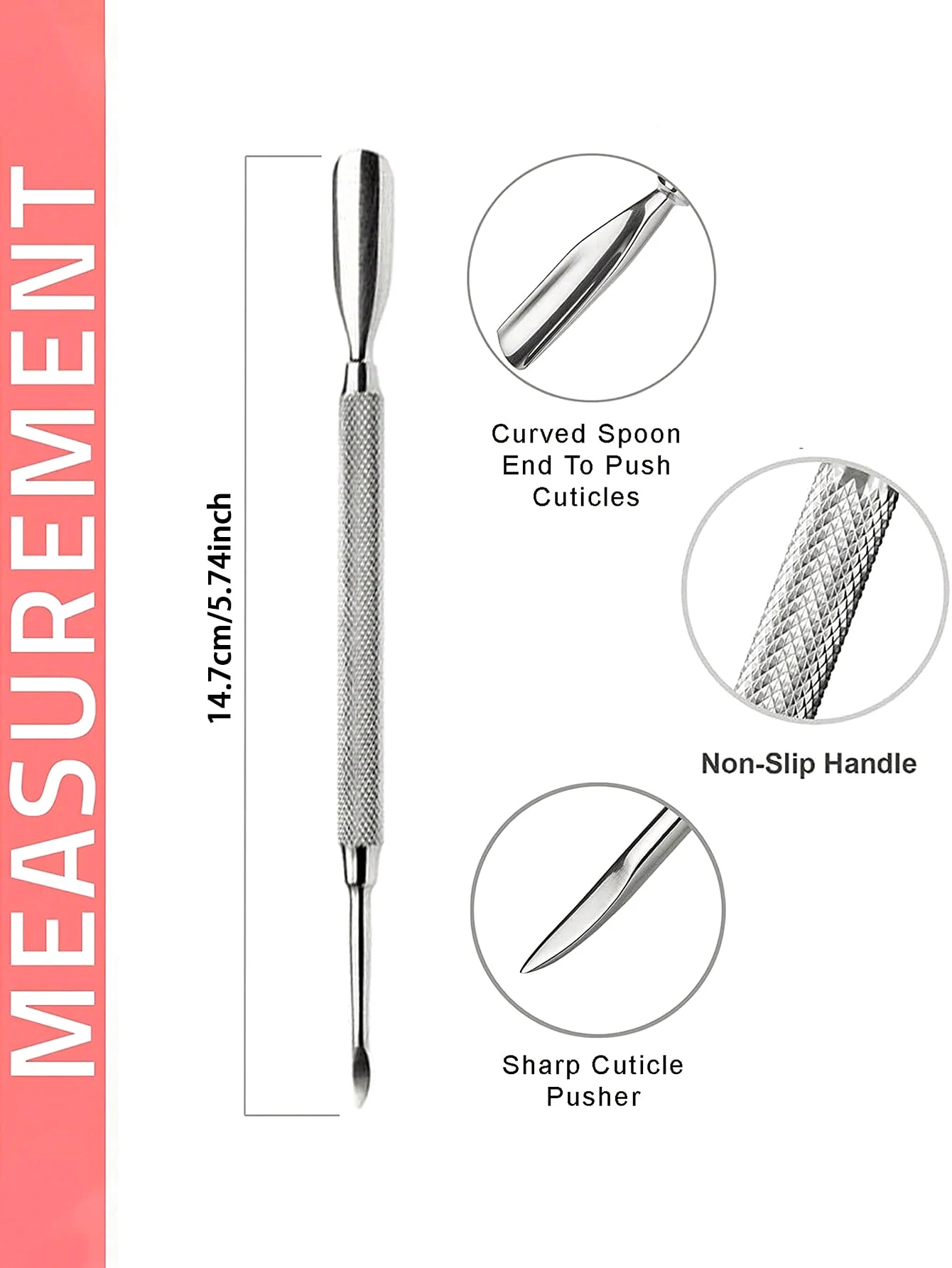 Cuticle Pusher 4pcs Double Sided Sharp Edge Spoon Shaped Dual Ended Cuticle Pusher Remover Clean Stainless Steel Manicure Pedi