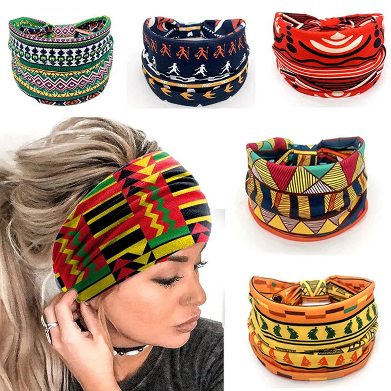

Twist Style Elastic Hair Band African Pattern Print Headband Yoga Turban Knot Headwrap Sweat-absorbing Vintage Hair Accessories