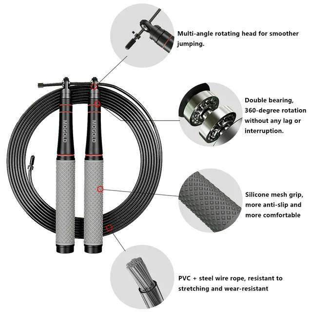 Speed jump rope, heavy-duty adjustable rope, lightweight design, smooth ball bearing rotation, suitable for CrossFit training 3