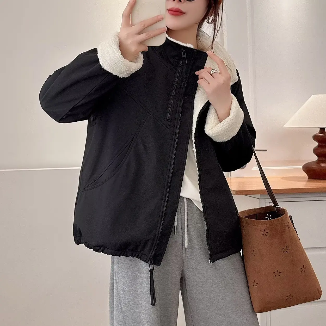 XXXXL Fashion Plus Size Women's Parkas 2025 Winter Korean Style stand-up Collar Windproof Fleece Jacket 548