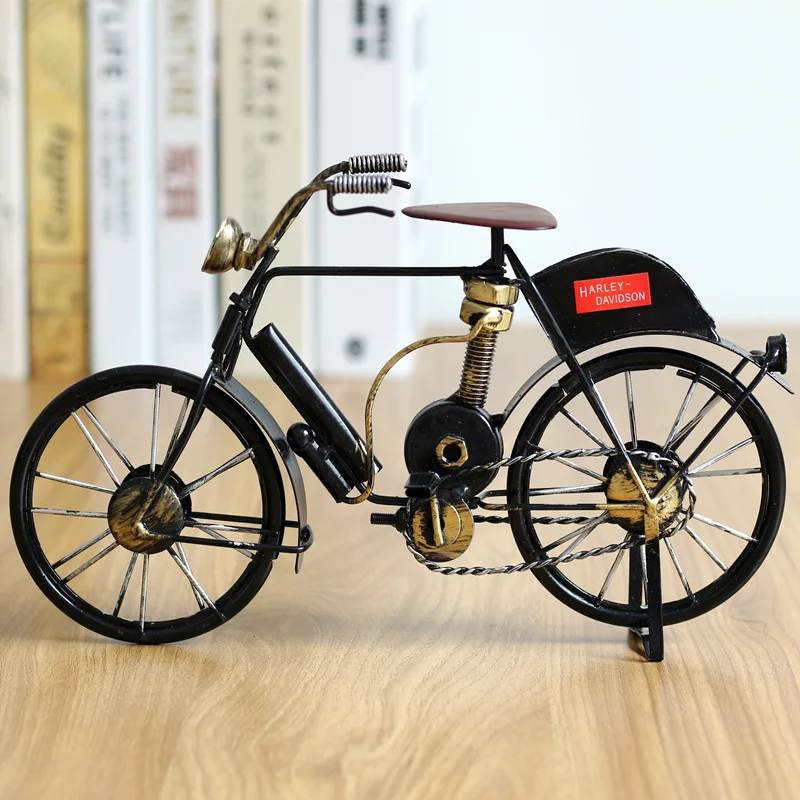 

Bicycle Model Wrought Iron Craft Desktop Decoration Creative Art Nordic Retro Bike Statue Home Ornament Collection Toy for Child