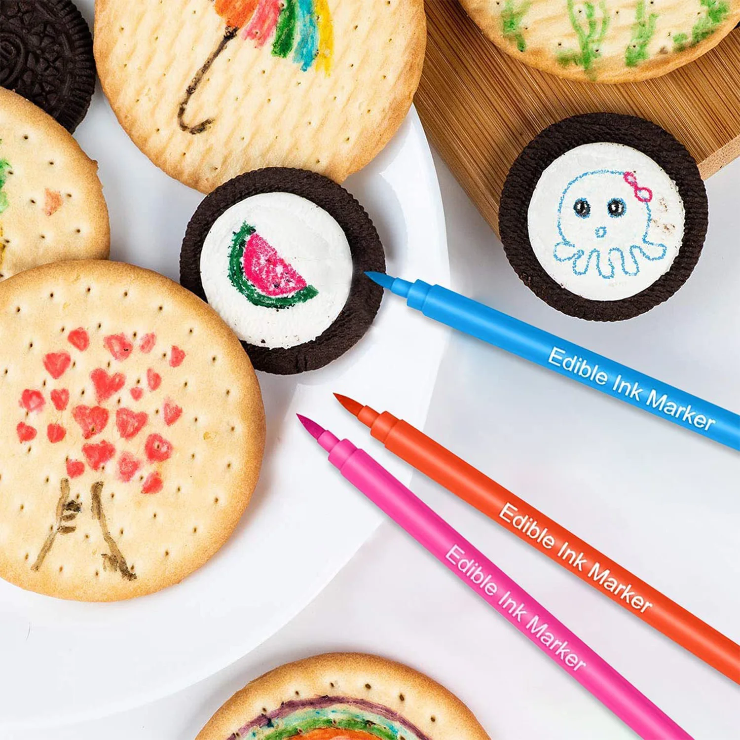 Edible Markers Cookies Food Coloring Pens 10Pcs Fine and Thick Tip Food Grade Gourmet Writer DIY Fondant Cakes Frosting