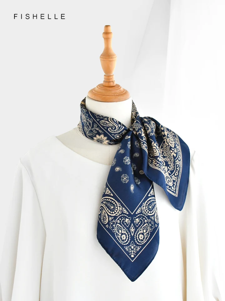 Navy blue Paisley 100% natural silk scarves small square scarf