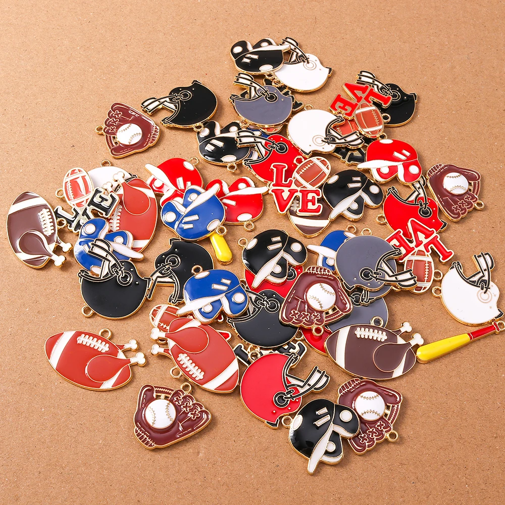 10pcs 패션 에나멜 스포츠 럭비 매력 야구 펜던트 목걸이 귀걸이 DIY 쥬얼..