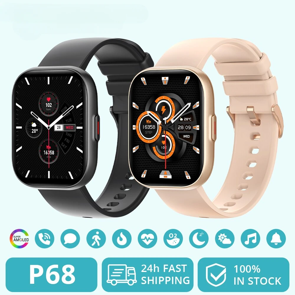 남녀공용 스마트 워치, 2.04 인치 AMOLED 스크린, 100 스포츠 모드, 7 일 배터리 수명 지지대, 상시 디스플레이 스마트 워치, P68, 2024 신제품