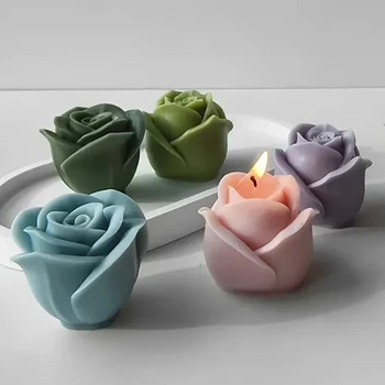 New 3D Flower Silicone Candle Molds Handmade Rose Flower Soap Plaster Chocolate Baking Mold for Valentine's Day Decoration Gift