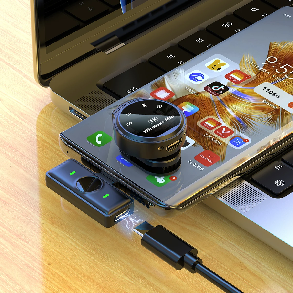 무선 라펠 마이크 USB-C, iOS 인터페이스, 노이즈 캔슬링, 마그네틱 클립 포함, 안드로이드 C 타입 스마트폰 아이폰 아이패드용