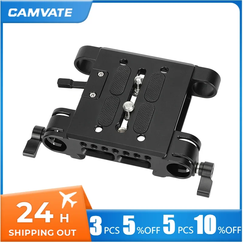 CAMVATE 19 mm Rod klem met 1/4 & 3/8 anti-twist mount (zwarte vergrendelingshendel) - 3269