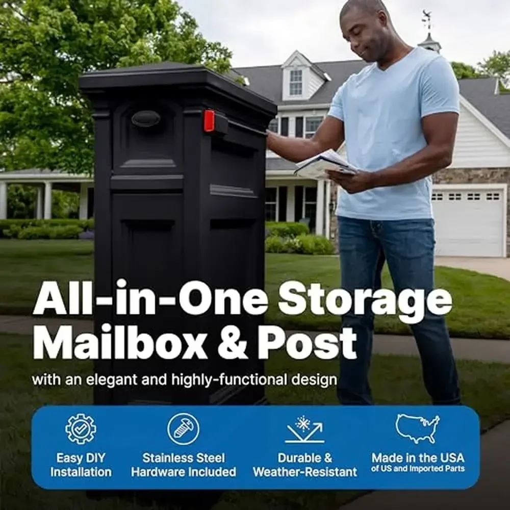 Atherton Reserve Storage Mailbox with Extra Space Mail and Packages Onyx Black Premium Design Weatherproof and Maintenance-Free