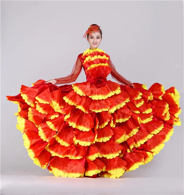 Vestido Flamenco para mujer, falda grande judía española, vestido Retro elegante para fiesta de boda, disfraz volantes de pétalos modernos _ - AliExpress Mobile