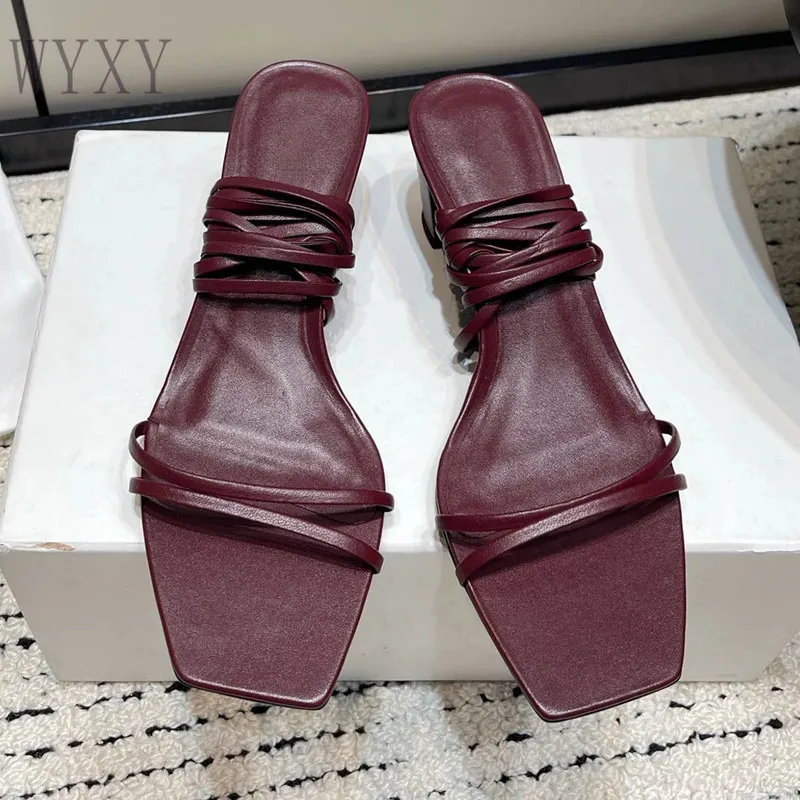 

2024 Summer New Round Toe Open Toe Fashion Slippers Versatile Outdoor Casual Women's Shoes Simple Genuine Leather Woman shoes