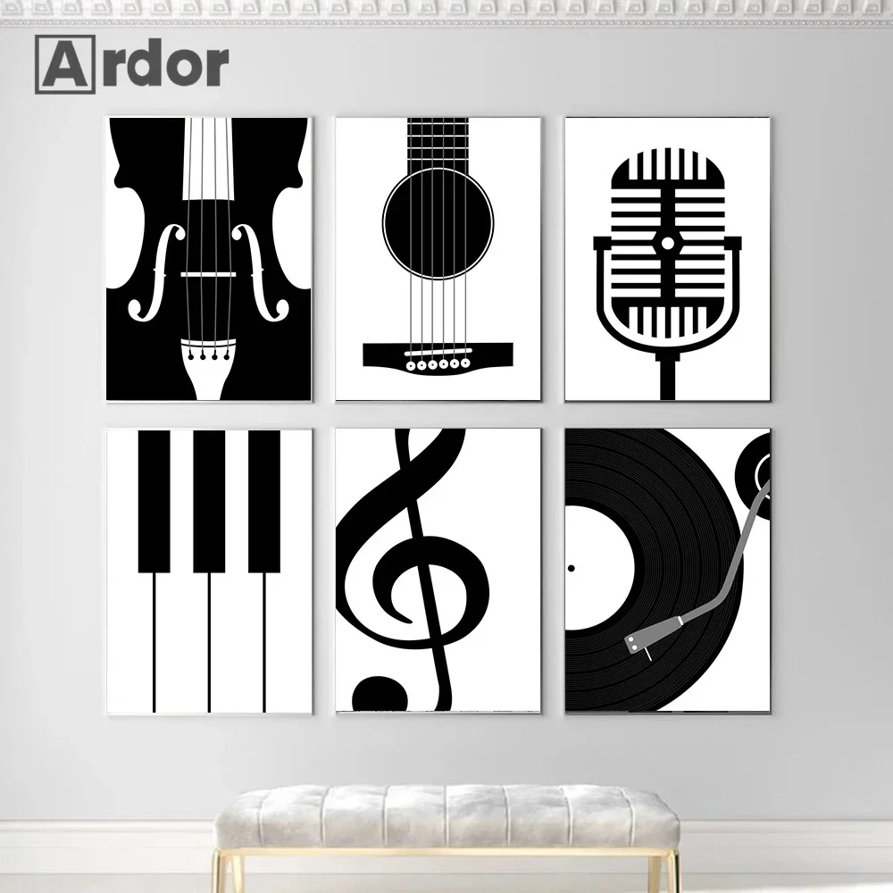 

Morden Black and White Piano Keyboard Canvas Painting Poster Musical Note Print Wall Art Pictures Living Home Music Studio Decor