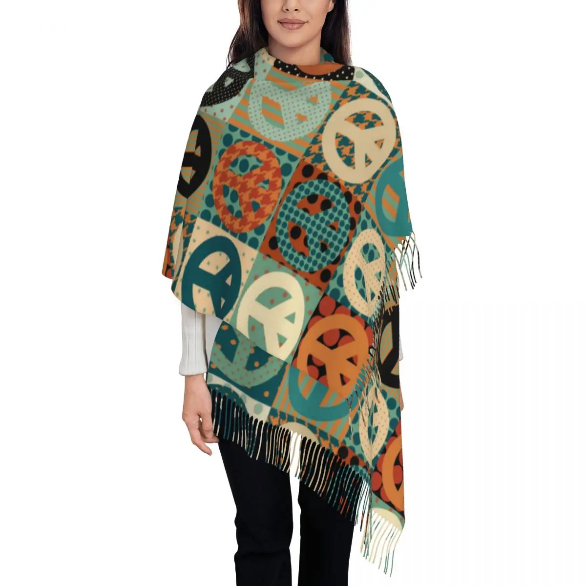 

Personalized Printed Vintage Pacific Symbol Long Pile Fringe Men Scarf Women'S Anti Chill Scarf