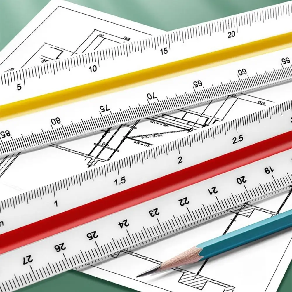 Large T-Shaped Ruler - Three-Edge Scale Triangle for Architectural Drawing and Garment Design