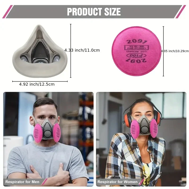 Gas Mask 6200 Respirator Half Face with 2097 Filter Goggles Set for Epoxy Dust Paint Organic Vapor Formaldehyde Welding Grinding