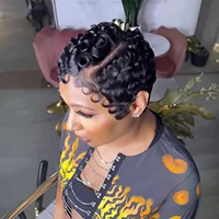 Perruques courtes coupe pixie avec frange, perruques courtes noires ondulées dégradées pour femmes, perruque pixie brésilienne vierge courte dégradée sans colle 3