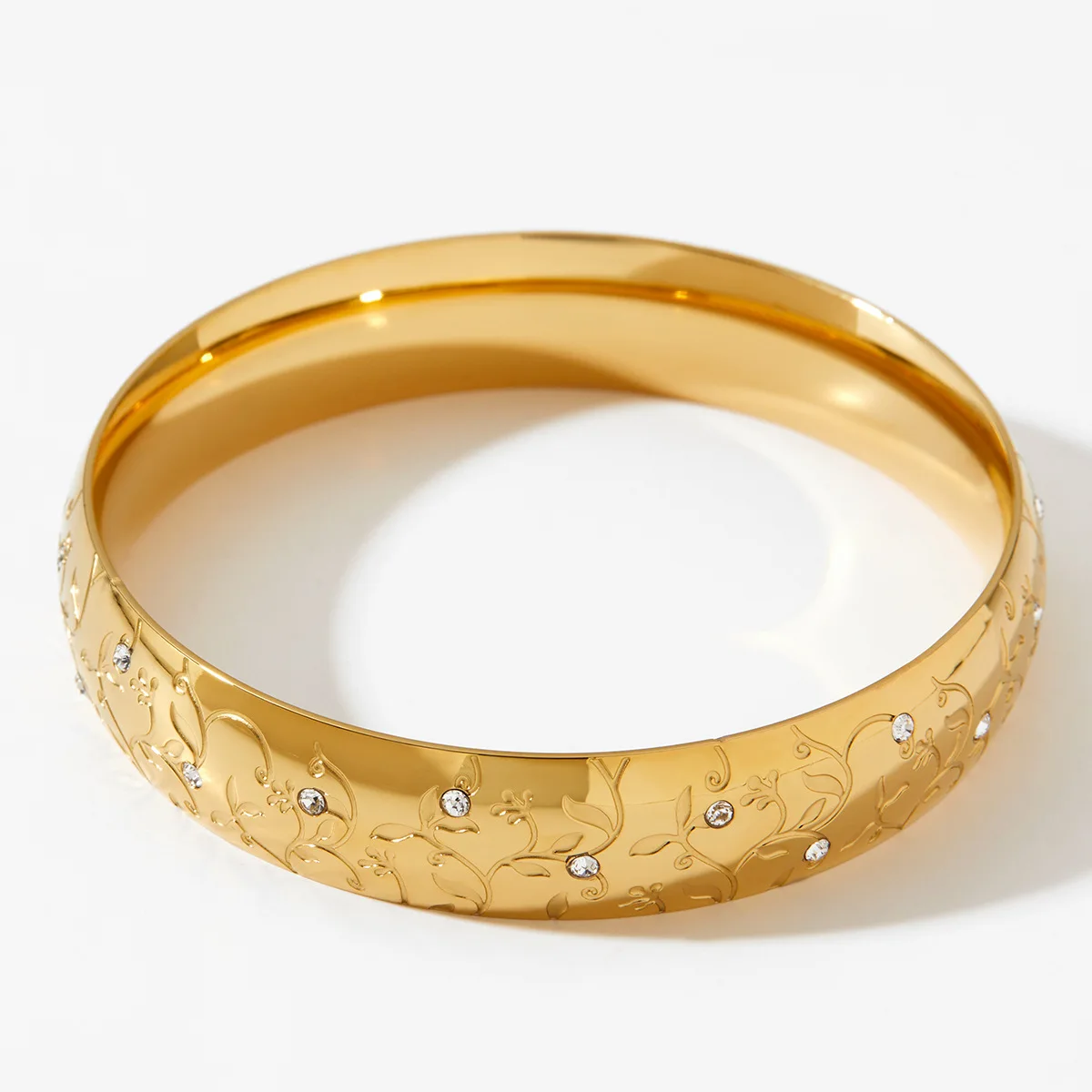 316l Stainless Steel Patterned Wide Waterprood Bangle for Women Lightweight Hypoallergenic 18K Gold Plated Bracelet Punk Jewelry