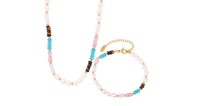 Marka Süßwasserperlen-Set für Damen, Halskette und Armband, böhmischer Modeschmuck, Naturstein-Perlenkette, Geschenk für Mädchen, Sonderangebot – Detail 12