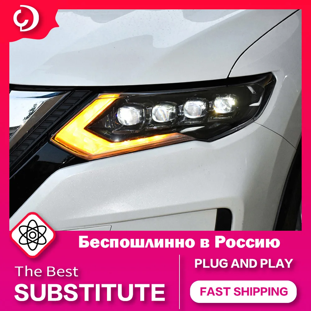 

Автомобильная фара для Nissan X-Trail Xtrail 2017-2020, линзы для фар головного света, детали DRL, сигнал поворота, ангельские глазки, проекционная линза