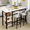 3-Piece Bar Table and Chairs Set, Modern White Faux Marble Table with 2 PU Cushion Bar Stools, Kitchen Counter 1