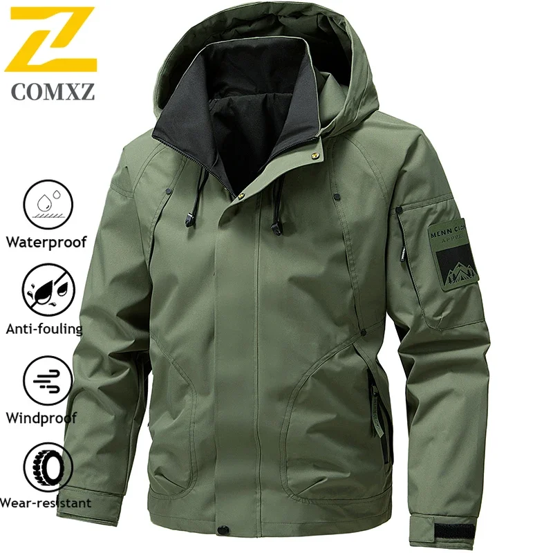 COMXZ Rain Jacket Autumn Big Size Windproof Camping Hunting Running Cycling Windbreaker Coat Gorpcore Hooded Jackets for Man