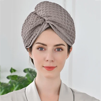 Gofri Abszorbens Haj Törülközők Gyorsan Szárítás Puha Nők Fej Törülköző Turbán Hajszárításhoz Anti-Chuse Fürdőfürdő - Image 3