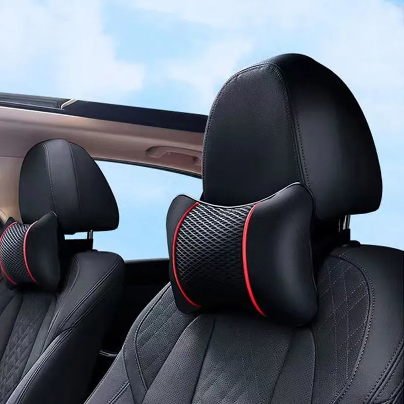 Universal Car Seat Headrest Leather Neck Memory Foam Pillow - Travel Comfort Cushion