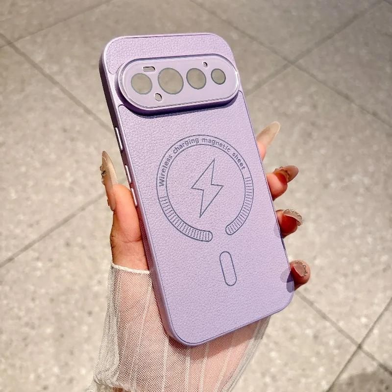 Leather Texture Magnetic Wireless Charging Cover with Camera Protection