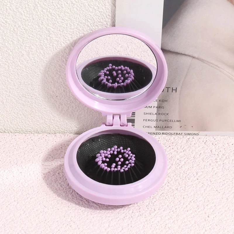 Foldable Portable Head Massage Comb with Built-In Mirror Anti-Static Properties a Styling Tool Specifically for Real Hair Wigs