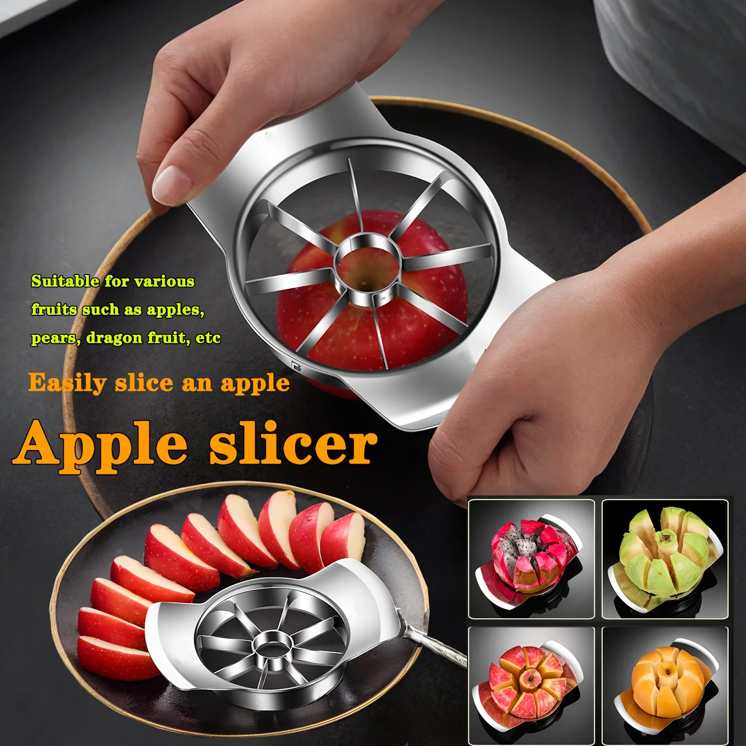 1pc Stainless Steel Slicer and Peeler Set for Apples, Oranges, and More - Easy-to-Use Kitchen Gadget, Fruit Slicing Tool